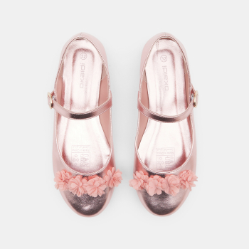 حذاء باليرينا بأربطة مع أزهار باللون الوردي للفتيات